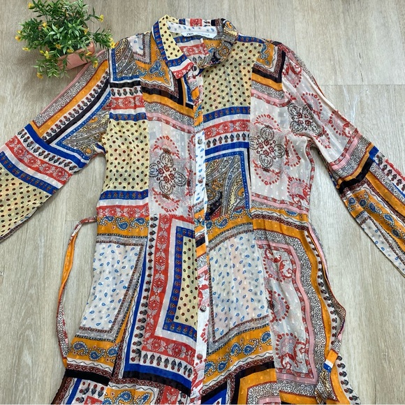 Zara Swiss Dot Printed Patchwork Midi Maxi Shirtdress - Picture 7 of 11